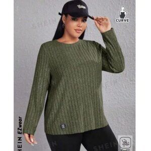 SHEIN Ribbed Lightweight Knit Hunter Green Tunic